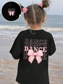 女童蝴蝶结印花短袖休闲上衣，夏季 - 黑色 - 查看 1