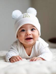 1pc 0-36 Months Baby A-Z Letter White Hat, Baby Girl Hat, Kids Knitted Cap, Baby Accessories, Children's Hat, Elastic, Toddler Boys Girls Warm Comfortable Hat - White - View 3