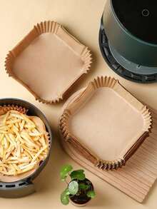 50张/包空气炸锅专用烘焙纸垫，吸油烤盘，硅胶涂层纸杯，家用烘焙工具 - 杏色 - 查看 7