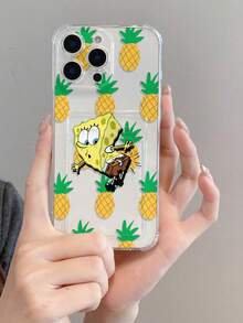 1pc Cute & Fun Transparent Card Holder With Pineapple & SpongeBob Cartoon Pattern, Shockproof Phone Case Compatible With IPhone 11/12/12 Pro Max/14 Pro Max/15/15 Pro/16/16 Pro Max - Multicolor - View 7