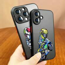 Funda de teléfono mate con diseño de carrera de motocicletas de dibujos animados compatible con Apple 16, 16E, 15, 14, 13, 12, 11 Pro, XR, XS, X, 8, 7, SE Plus, Max, funda dura transparente compatible con iPhone 17 Pro, 17 Pro Max, 17 - SFBLA06 - Ver 3