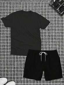 Men's T-Shirt Set (100% Cotton, Premium Knit Shirt) + Tectel Shorts - New Release - 深灰色 - 查看 2