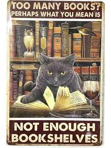 TIN SIGN 8x12 Black Cat Pet Books Bookshelf Owl Read Reading Wine Library C65 - 1 - 查看 1