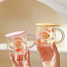 Cốc thủy tinh hình gấu bơ hoạt hình dễ thương có lưới lọc trà tích hợp - Thiết kế vẽ tay, nắp chống bụi, thủy tinh chịu nhiệt dùng để đựng cà phê, trà, đồ uống hàng ngày, lý tưởng cho gia đình, văn phòng, làm quà tặng & những người yêu thích phong cách dễ thương - Nhiều màu - Xem 4