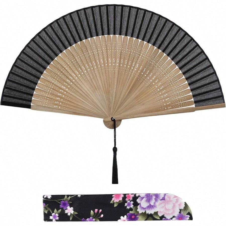 1PC Folding Hand Fan Handheld Foldable Fan Style Fan Dance Music Festival Wedding Party Decoration Performance - Black - View 1