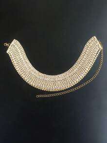 1 件夜总会性感多层流苏项链，闪亮水晶新娘时尚项链，适合晚会、派对、婚礼 - 金色 - 查看 2