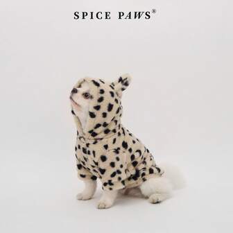 1pc Pet Dog Hoodie, Leopard Plush Sweatshirt, Suitable For Small/Medium Dogs & Cats In Cold Weather, Christmas Gift