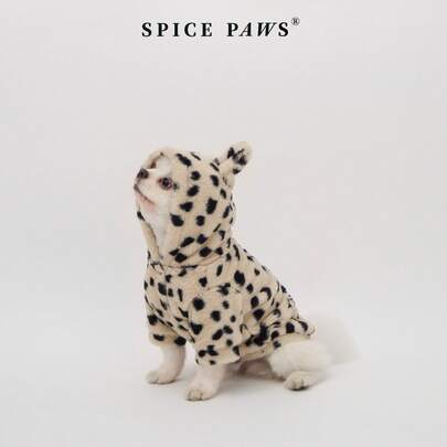1pc Pet Dog Hoodie, Leopard Plush Sweatshirt, Suitable For Small/Medium Dogs & Cats In Cold Weather, Christmas Gift