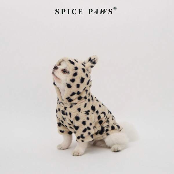 1件宠物狗连帽衫，豹纹毛绒卫衣，适合小型/中型犬猫在寒冷天气穿着，圣诞礼物