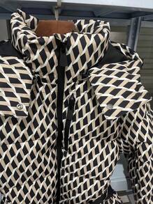 Women's Ski Series Stand Neck Hooded With Belt Warm Down Cotton Jacket - A - 查看 3
