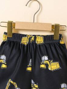 2 件套幼儿男童挖掘机和数字印花短袖 T 恤 + 短裤，舒适休闲装，适合日常和户外穿着，完美选择