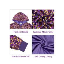 Women's Sequin Zip-Up Hooded Jacket With Ribbed Hem And Long Sleeves For Party Wear - Purple Gold - View 6