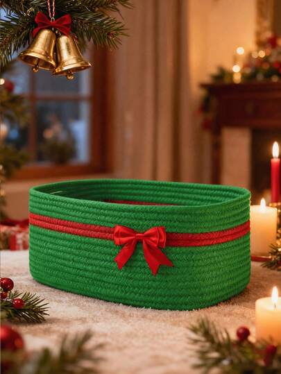 1pc Christmas Gift Basket, Storage Basket Gift Candy Hamper, Christmas Storage Basket, Gift Basket, Suitable For Bedroom Living Room Storage, Suitable For Autumn/Winter Storage, Atmosphere Storage Basket, Christmas Gift Storage Basket, Christmas Gift Storage Basket