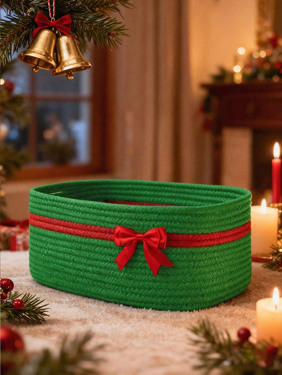 1pc Christmas Gift Basket, Storage Basket Gift Candy Hamper, Christmas Storage Basket, Gift Basket, Suitable For Bedroom Living Room Storage, Suitable For Autumn/Winter Storage, Atmosphere Storage Basket, Christmas Gift Storage Basket, Christmas Gift Storage Basket