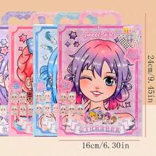 1pc Princess Makeup Coloring Set, Cartoon Dress-Up Stickers, Includes Drawing Pad And Sticker Sheets, DIY Creative Gift - Multicolor - View 2