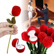 1件玫瑰花发箍及戒指盒，优雅植绒耳环盒，浪漫求婚玫瑰戒指盒礼品 - 彩色 - 查看 5