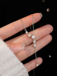 1件S925纯银奢华闪耀星形项链，独特锆石优雅高端星形流苏颈链，时尚精致项链礼品 - 星星 - 查看 2