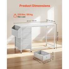 Computer Desk With Fabric Drawers, 47 Inch Reversible Study Work Writing Desk For Modern Home Office Bedroom, Simple Cute PC Table Metal Frame Business Furniture, White - 47-inch with Drawers (4 drawers) - 查看 3