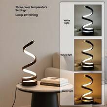 1 LED kreative Spiralschreibtischlampe, nordischer moderner Stil Schlafzimmer Nachttischlampe, Studienlampe, einstellbare Licht Nachttischlampe. Drei-Farben-Touch-einstellbare Beleuchtung, USB-betrieben. Modernes Design (Schwarz/Weiß) geeignet für Schlafzimmer, Wohnzimmer, Studium, Außengastronomie, Bar, Bürodekoration - Drei Lichtfarben - Übersicht 8