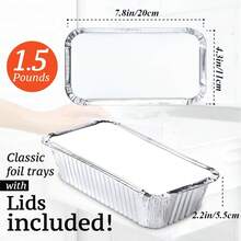 50 Pack Aluminium Brotpfannen mit Deckeln Wegwerfbrot Dosen zum Backen, Mittagessen Behälter, Single Serve Backgeschirr - Folie Brotpfannen, Aluminium Brotpfanne 20cm x 11.1cm - Silber - Übersicht 6