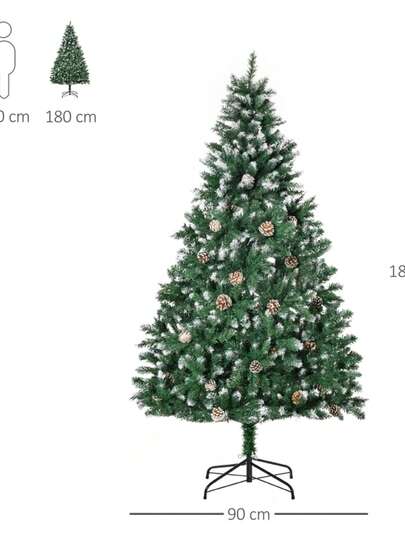 HOMCOM Künstlicher Weihnachtsbaum 180 Cm Kieferbaum Künstlich Mit 59 Zapfen, Schnee, 1111 Spitzen Für Drinnen