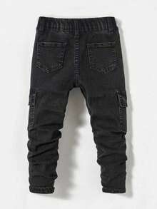 Boys' Solid Color Minimalist Daily Skinny Jeans - Black - View 3