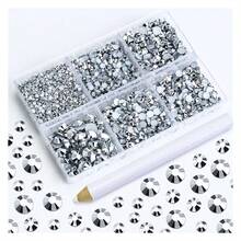 4500PCS Resin Flatback Rhinestone, 2mm 3mm 4mm 5mm 6mm Mine Silver Flatback Rhinestones For Tumblers, Nails Art, Mugs, Bottles, Craft Dration, Loose Bling Glitter Gem Stone - 多色108 - 查看 1