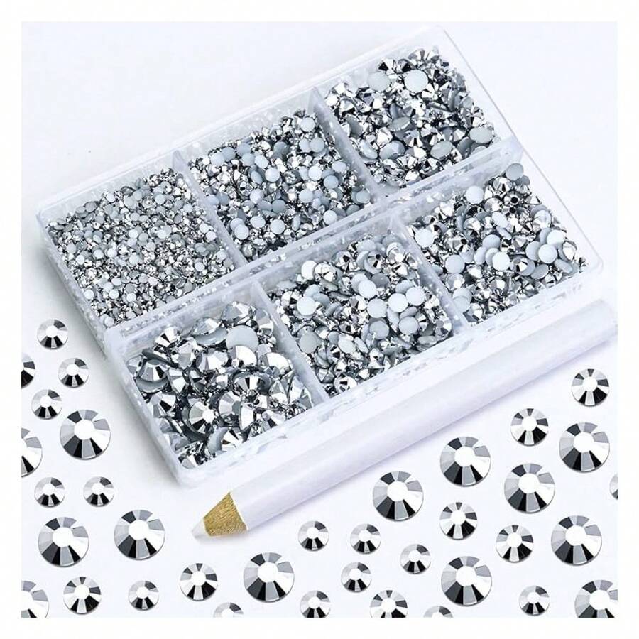4500PCS Resin Flatback Rhinestone, 2mm 3mm 4mm 5mm 6mm Mine Silver Flatback Rhinestones For Tumblers, Nails Art, Mugs, Bottles, Craft Dration, Loose Bling Glitter Gem Stone - 多色108 - 查看 1