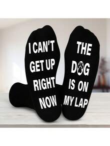 1Pair Cute Animal Socks Love Cats And Dogs Men's Black Mid-Calf Socks With Lettering And Glue Dots,Funny Gifts For Men/Teenagers On Christmas/Father's Day/Birthday - Multicolor - View 5
