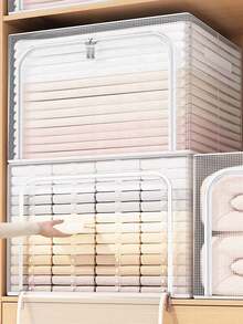 صندوق تخزين شفاف من البي في سي سعة 66 لتر، ذو هيكل إطار من الصلب، قابل للطي، مناسب لتخزين الملابس والملاءات، صندوق تخزين ملابس شفاف، ديكوري، مناسب للعطلات والغرف والمنزل وغرفة النوم، لتنظيم التخزين المنزلي، يمكن تخزين التيشيرتات البيضاء والبناطيل السوداء - متعدد الألوان - مشاهدة 6