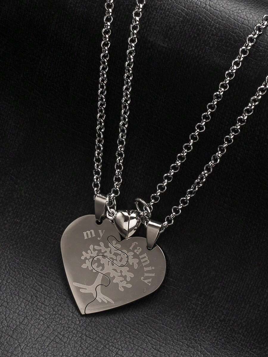 2pcs New Fashionable Minimalist Stainless Steel Heart Pendant Necklace, Suitable For Couples Everyday Wear, Great Gift For Boyfriend/Girlfriend On Valentine's Day