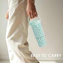 Pink Bow Stainless Steel Straw Lid Tumbler 30oz With Carry Handle For Women Girls, Insulated Travel Coffee Cup, Gift For Sports Outdoor Workout Christmas Birthday - 豹皮 1 - 查看 5