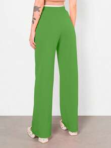 Wide Leg Pants With Flare Leg, Sophisticated Fit, Structured Style, High , Contemporary, Casual, Comfortable, Modern, Chic - 綠色 - 查看 2
