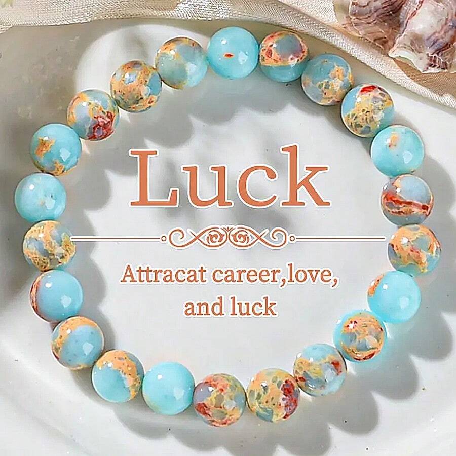 Charm Beaded Bracelet, Attracts Love & Success, Perfect Gift For Women, Elastic Fashion Accessory For Everyday Wear And Special Occasions - Sea Blue Red Stone - View 1