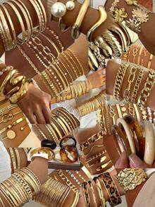 30/25/20/15/10/5pcs Multi-Piece Stackable Vintage Coin, Flower, Geometric, Ribbon, Water Drop, Colorful Resin, Heart, Twist, Faux Pearl Beaded, Chain Texture, Rhinestone, Bling Bling, Glossy, Minimalist Plain Circle, Snake Bone, Airplane, Plain Chain, Exaggerated Wide Bracelet Set, Simple Elegant Delicate Retro Design, Suitable For Holiday, Party, Date, Gift, Daily Wear (Random Shipment)