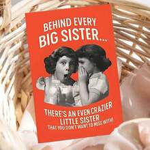 Sister-Themed Adult Humorous Card - "Crazier Little Sister Behind Big Sis" Retro Greeting (With Envelope) - Multicolor - View 11