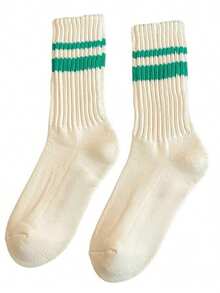 6 Pairs/3 Pairs Multi-Color Mid-Calf Socks |   Sports Socks Suitable For Matching |   Thick Striped Crew Socks |   Beige Solid & Striped Versatile Socks |   Suitable For Travel, Sports, Home Wear |   Also Great For Holiday, Birthday Party Gifts |   Please Note: Fits Up To 26cm Foot Size |   Slight Color Difference Due To Lighting In Photos - Nhiều màu - Xem 2