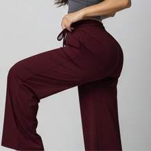 Wide Leg Pants With Flare Leg, Sophisticated Fit, Structured Style, High , Contemporary, Casual, Comfortable, Modern, Chic - Burgundy - View 6