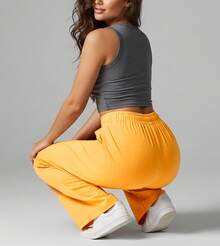 Wide Leg Pants With Flare Leg, Sophisticated Fit, Structured Style, High , Contemporary, Casual, Comfortable, Modern, Chic - Mustard Yellow - View 4