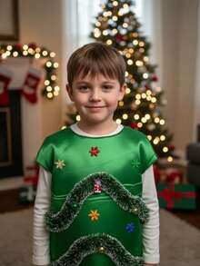 Disfraz Atuendo Arbol Arbolito Navidad Traje Navideño Pino Cosplay Niño Niña Pastorela - Verde - Ver 2