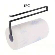 1 Piece Wall-Mounted Multifunctional Kitchen Hook - Heavy-Duty Iron Towel, Napkin, And Plastic Wrap Organizer With Hook, Space-Saving Cabinet Roll Rack, Easy Access And Keeps Countertop Tidy, Simple Design, Sturdy Structure, Organized Kitchen - 黑色 - 查看 4