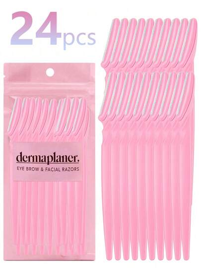 24 st/12 st/6 st/3 st/1 st/set hårtrimmer, ögonbrynsrakhyvel och ansiktsrakapparat designad för män och kvinnor, inkluderar exfolierande verktyg, långt handtag, precisionsskyddande överdrag, skyddande nätblad i rostfritt stål med överdrag, återanvändbar och tvättbar ögonbrynstrimmer och rakapparat, lämplig för nybörjare inom ögonbrynsformning och ansiktshårsvård