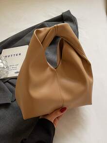 1pc Of New Autumn And Winter Retro Maillard Brown Retro PU Handbag, Simple Style Women's Tote Bag, Suitable For Commuting With Windbreakers - Khaki - View 5