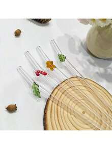 5支高品质弯曲玻璃吸管，采用硼硅酸盐玻璃制成，带有节日元素和透明设计，可重复使用。适合作为礼物，也适合家庭和朋友聚会、斋月、情人节以及其他派对和节日使用。 - 彩色 - 查看 7