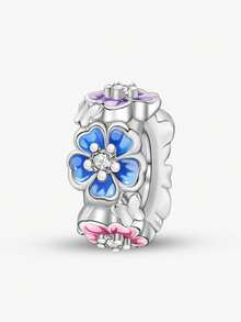 1Pc Fashionable Butterfly And Flower Bead Pendant Fit For Women Bracelets Bangles DIY Jewelry Making And Daily Outfit Matching Jewelry Decoration For Girls - Silver - View 14