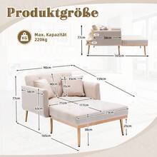 Modern Style Armchair, Reclining Armchair With Adjustable Backrest, Folding Sofa Chair, Suitable For Living Room, Bedroom, Study Room (Contains Iron) - Beige + Velvet + Foam - View 9
