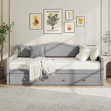Twin Size Daybed With Trundle Solid Wood Sofa Bed With Slats Support Guest Bed - 預設 - 查看 4