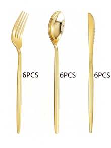 3/9/12/18 件套可重复使用复古金色餐具套装，包括牛排刀、甜点叉、咖啡勺，适用于大型活动、家庭聚会、餐厅、婚礼、户外活动、生日、圣诞节、派对装饰、学校派对、户外野餐、节日宴会、返校季及其他场合。 - 彩色 - 查看 10