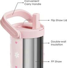 Pink Bow Stainless Steel Straw Lid Tumbler 30oz With Carry Handle For Women Girls, Insulated Travel Coffee Cup, Gift For Sports Outdoor Workout Christmas Birthday - 雛菊 1 - 查看 2
