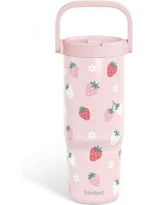 Pink Bow Stainless Steel Straw Lid Tumbler 30oz With Carry Handle For Women Girls, Insulated Travel Coffee Cup, Gift For Sports Outdoor Workout Christmas Birthday - Strawberry - 查看 1